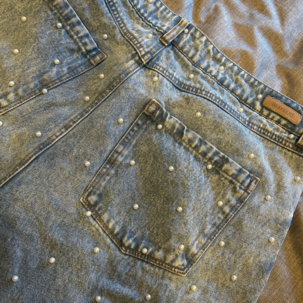 BLANKNYC Embellished Jeans: Unique Pearl Beaded Wide Leg